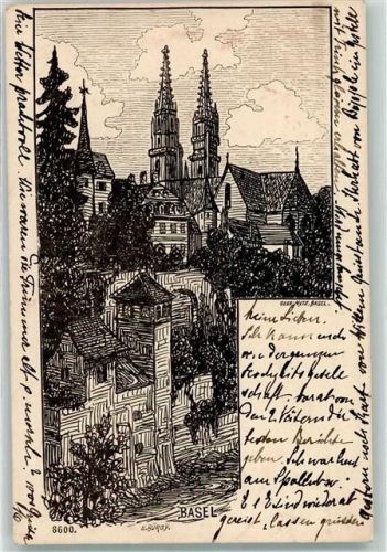 4000 Basel Bâle 1900 Künstlerkarte Münster sign. E Bürgy