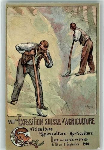 1000 Lausanne Losanna Künstlerkarte sign Rouge F. 8. Exposition Suisse d'Acriculture 1910 Landwirtschaft Eichhörnchen Rückseite Tombola Los 03181 Off. Postkarte Nr 4