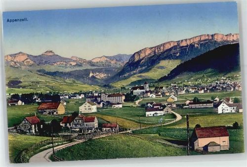 9050 Appenzell - Kirche, Ortsansicht, Alpenpanorama