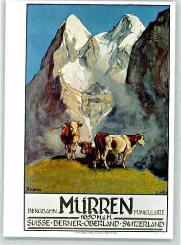 3825 Mürren - Ernst Hodel Plakat auf Ansichtskarte für Bergbahn Museum für Gestaltung Zürich
