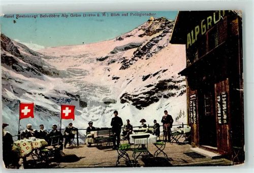 7710 Alp Grüm Gebrauchsspuren Hotel Restaurant Belvedere Alp Grüm Blick auf Palügletscher Wappen