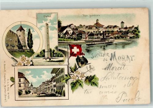 3280 Murten Morat 1899 Gebrauchsspuren Obelisk Post Lithographie