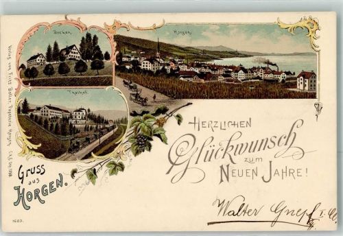8810 Horgen 1901 Lithographie Bocken Thalhof Glückwunsch Neujahr