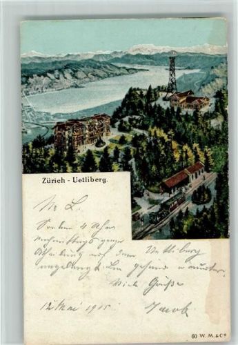 8143 Uetliberg 1905 - Bahnhof Eisenbahnzug Zeichnung