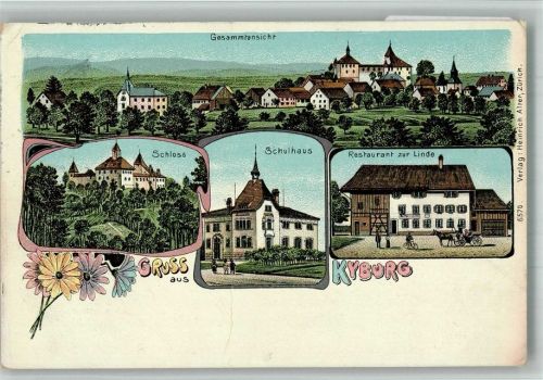 8314 Kyburg 1916 BOAKC Schloss Schulhaus Gasthaus zur Linde Bahnpost Zug 237