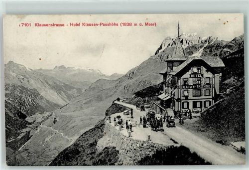 Klausen 1910 - Klausenstrasse Hotel Klausen Passhöhe Postkutsche Pferdekutschen