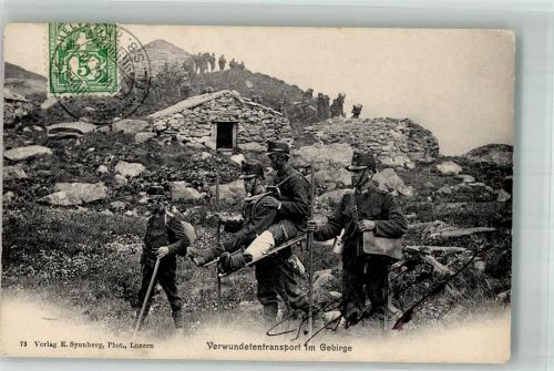 Verwundetentransport im Gebirge Verlag Synnberg Nr. 73 Militär Schweiz 1907