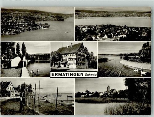 8272 Ermatingen Foto AK Fischer Hafen Hotel Kirche