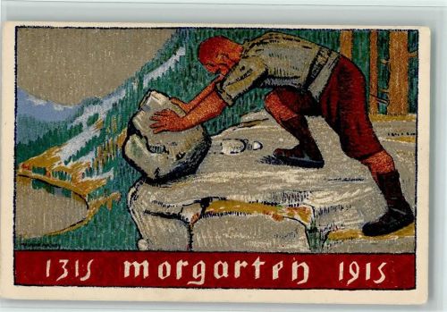 6315 Morgarten Künstlerkarte Mann rollt Stein zum Abgrund sign. Mathey, Maurice