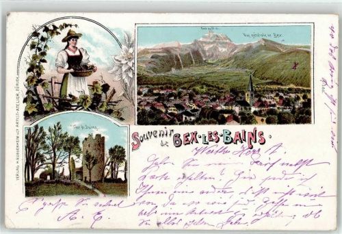 1880 Bex 1898 Lithographie Tracht Kirche