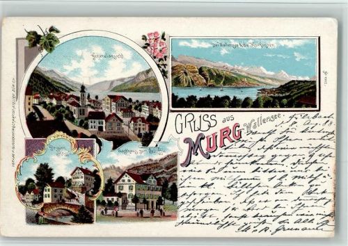 8877 Murg 1899 BOAKC Gasthaus Schiffli u. Rössli Posthilfstelle Filzbach Lithographie