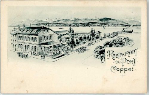 1296 Coppet Lithographie / Künstlerkarte Gasthaus du Port