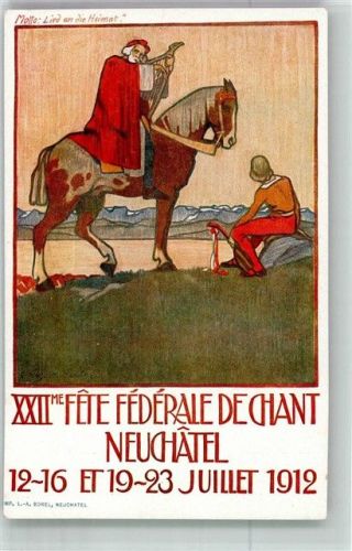2000 Neuchâtel Neuenburg Lithographie XXII Bundes- Sängerfest 1912