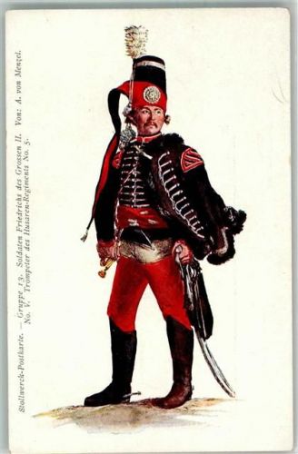 Uniform Gruppe 13 Soldaten Friedrichs des Großen : Trompeter Stollwerck Schokolade 1900 Künstlerkarte