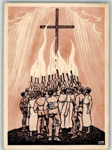 1937 Gebrauchsspuren sign. Hess Bund evangel. Jugend der Ostschweiz Fackeln zusammen Hand in Hand