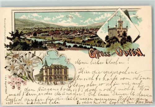4600 Olten 1898 Lithographie Wartburg Säli Postamt Edelweiss