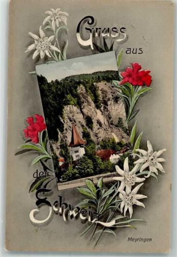 3860 Meiringen 1909 - Gruß aus der Schweiz Edelweiß Nelken
