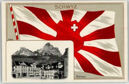 6430 Schwyz Lithographie Fahne Schwyz