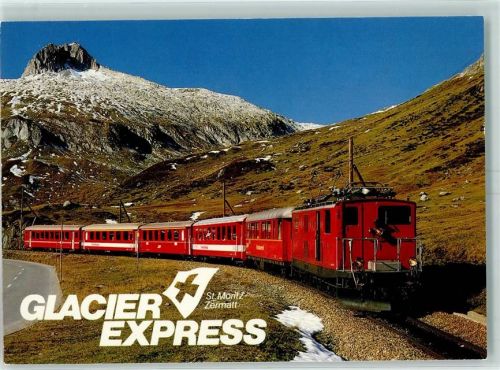 6490 Andermatt - Schnellzug Glacier Express mit Lok HGe 4/4 31 Furka Oberalp Bahn Rhätische Bahn Brig Visp Zermatt Bahn