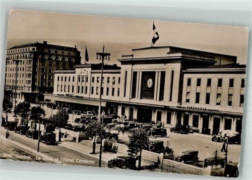 1200 Genève Genf Foto AK Auto Bahnhof Hotel Cornavon