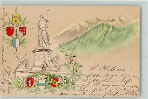 6463 Bürglen UR 1901 Prägedruck Helvetia Denkmal Wappen Ort lt. Stempel