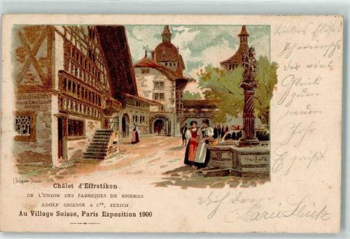 75000 Paris 1900 Lithographie / Künstlerkarte Chalet d`Effretikon au Village Suisse Weltausstellung sign. Tringwier Trwgan