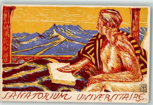 1854 Leysin Künstlerkarte Sanatorium universitaire sign. Par. Edm. Bille