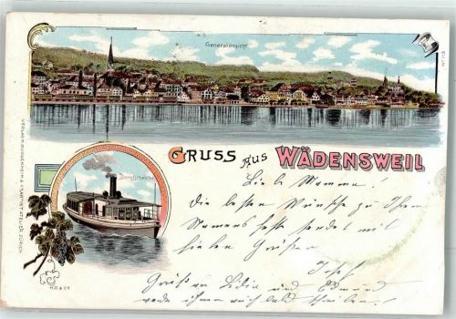 8820 Wädenswil 1904 Lithographie Dampfschwalbe