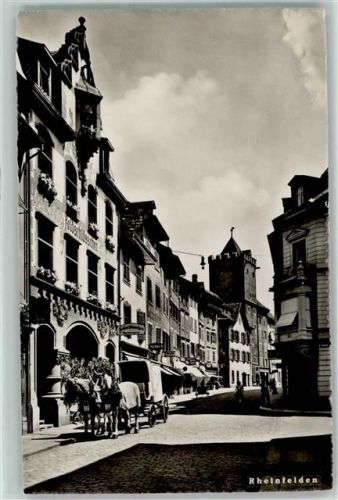 4310 Rheinfelden Foto AK Kutsche Turm Geschäfte Feldschlösschen