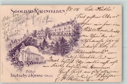 4310 Rheinfelden 1905 - Gruss aus Hotel Dietschy & Krone Müller & Trüb