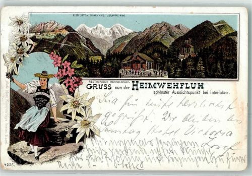 Heimwehfluh 1907 Lithographie Gasthaus Tracht Edelweiß