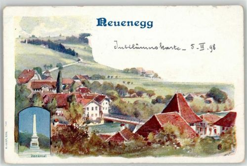 3176 Neuenegg 1898 Lithographie Denkmal