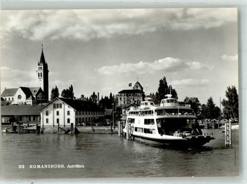 8590 Romanshorn Foto AK Auto- Fähre Hafen Kirche