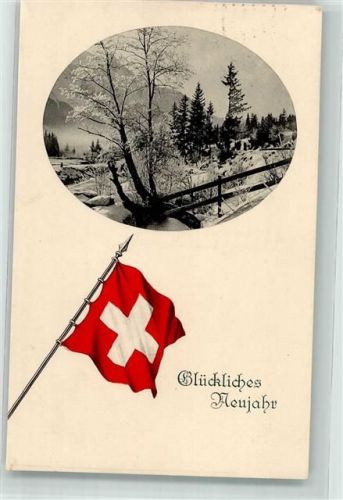 Neujahr Flagge Baum im Schnee Motiv Schweiz 1918