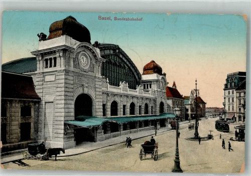 Basel Bâle Bundes- Bahnhof Bahnhof Schweiz 1911 Foto AK