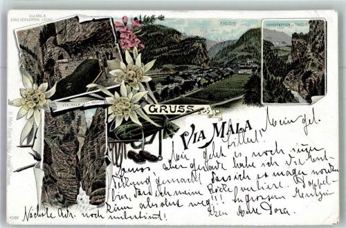 7430 Thusis 1897 Lithographie Via Mala Brücke Edelweiß Adelskorrespondenz