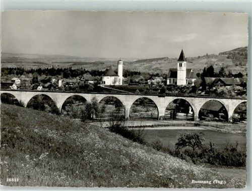 9565 Bussnang 1957 Foto AK Kirche Brücke