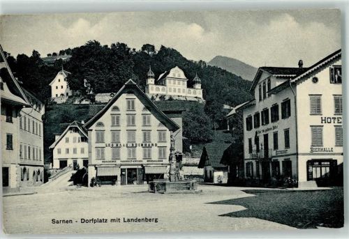 6060 Sarnen - Dorfplatz mit Landenberg Geschäft Leo Haas-Reinhard Hotel Zum goldenen Anker