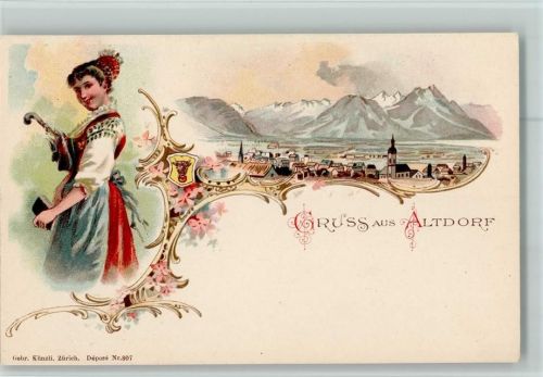 6460 Altdorf UR Lithographie Regenschirm Zürich Tracht Buch Verlag Künzli Nr.807