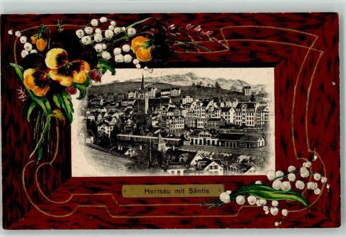 9100 Herisau 1909 Prägedruck Säntis Lithographie