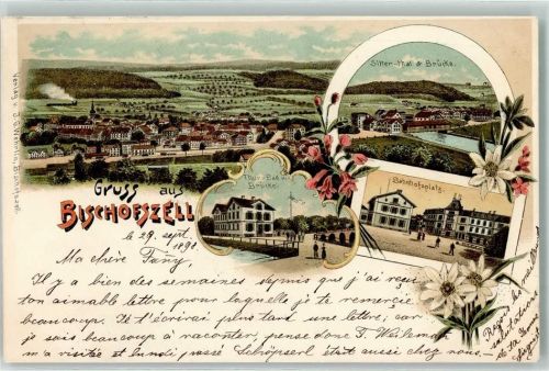 9220 Bischofszell 1898 - Bahnhofplatz hur Bad und Brücke