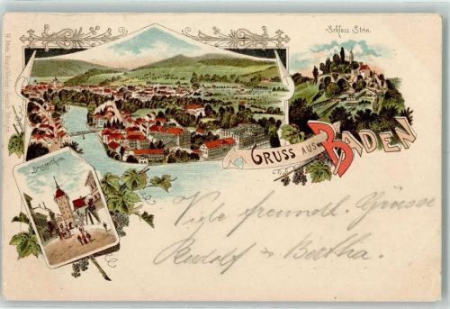 5400 Baden 1899 Lithographie Bruggerthurm Schloss Stein