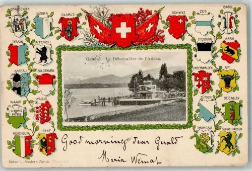 1200 Genève Genf 1904 Prägedruck Le Débarcadére de l´Ariana Wappen Passepartout