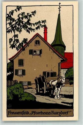 8500 Frauenfeld Künstlersteindruck Pfarrhaus Kurzdorf Pferdefuhrwerk sign