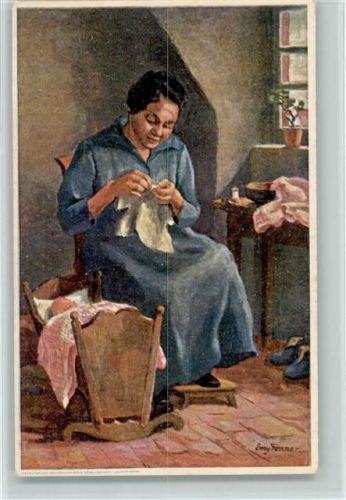 Frau näht Kinderkleidung Wiege sign Bundesfeier / Pro Patria Schweiz 1926