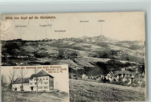 9038 Rehetobel 1919 - Blick von Gupf auf die Säntiskette Gasthaus Gupf