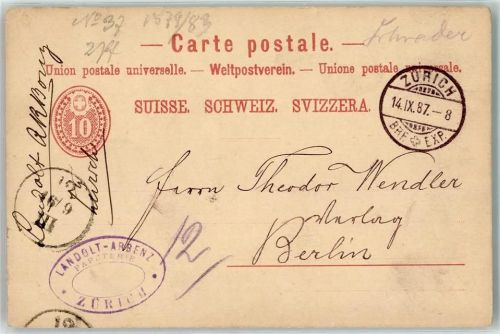 8000 Zürich 1887 Ganzsache 10 Rappen Vorläufer