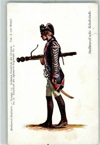 Gruppe 13 Uniformen Regimenter Soldaten Friedrich des Grossen von A. von Menzel Stollwerck Schokolade 1900 Künstlerkarte
