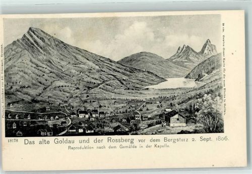 6410 Goldau - Das alte Goldau und der Rossberg vor dem Bergsturz 02.09.1806 Reproduktion nach dem Gemälde in der Kapelle
