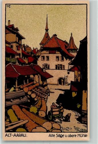 5000 Aarau Künstlersteindruck Alte Säge und obere Mühle sign